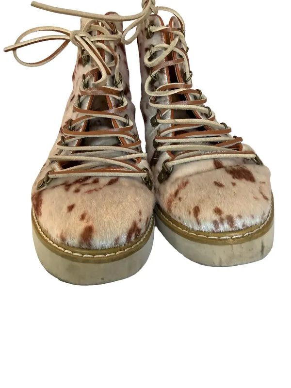 Free People Vegan Leather Fur Cow Print Lace-Up Boots Booties Size 7 Women's - Image 12