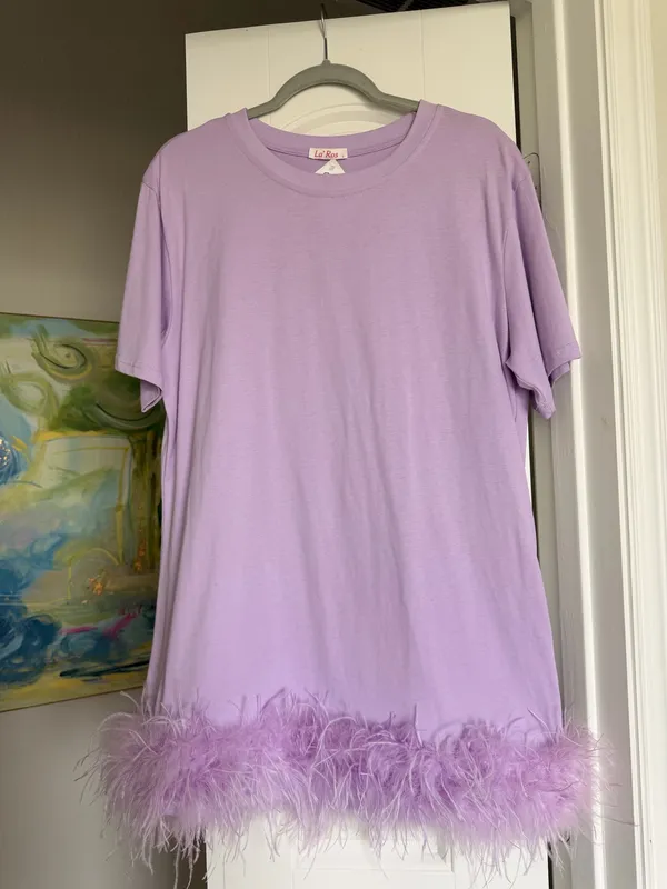 La Rosa Purple Feather Tshirt Dress - Image 2