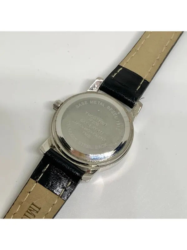 FMD women’s watch silver tone quartz analog 25mm black leather band running - Image 5