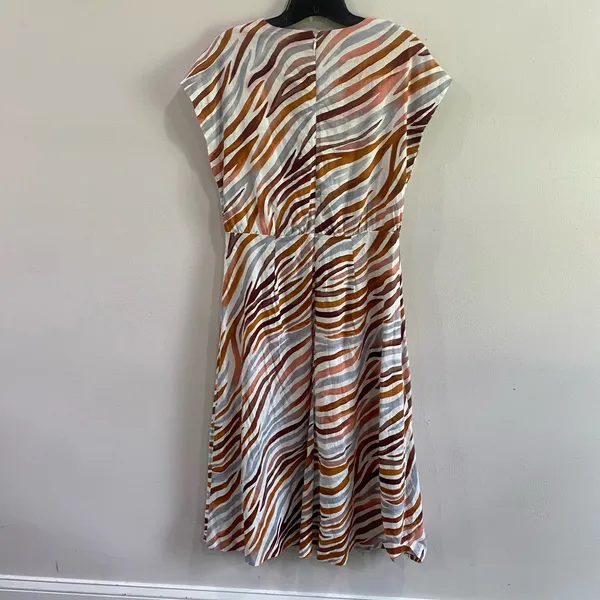 Ann Taylor Linen Blend‎ Midi Zebra Stripe Mock Neck Flare Dress Size 0 - Image 7
