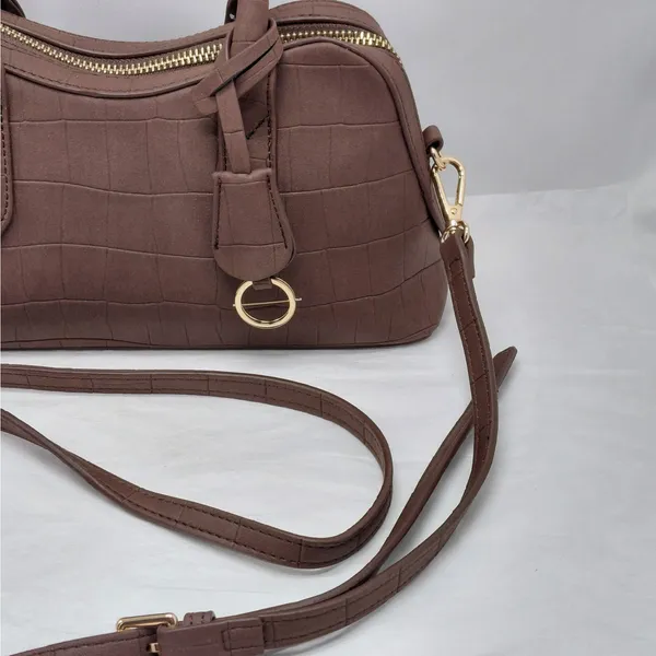 Womens Satchel Shoulder Bag Brown Croc Embossed Crossbody Handbag Work Everyday - Image 3