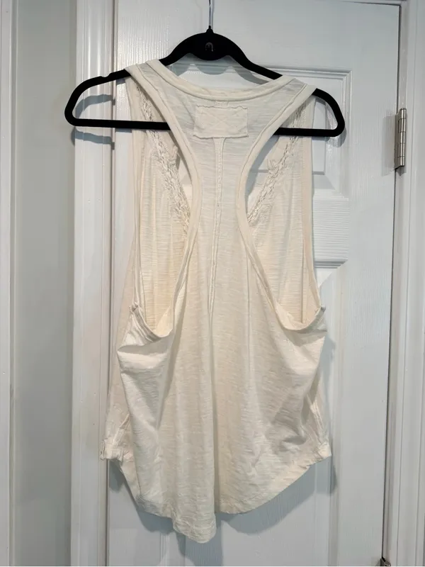 NWOT Free People We The Free Size S Cream Crochet Trim Racerback Layer Tank Top - Image 6