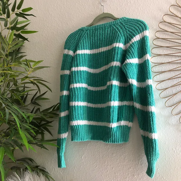 AMA Bikini Vintage green white beige tan brown cream knit oversize sweater, cozy grandma sweater, baggy pullover knitted sweatshirt - Image 2