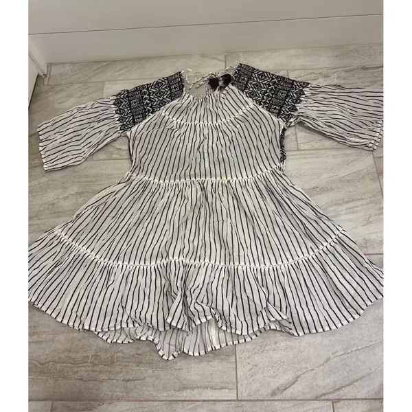 Free People Lola Embroidered Mini Dress‎ Black White Size Small - Image 2