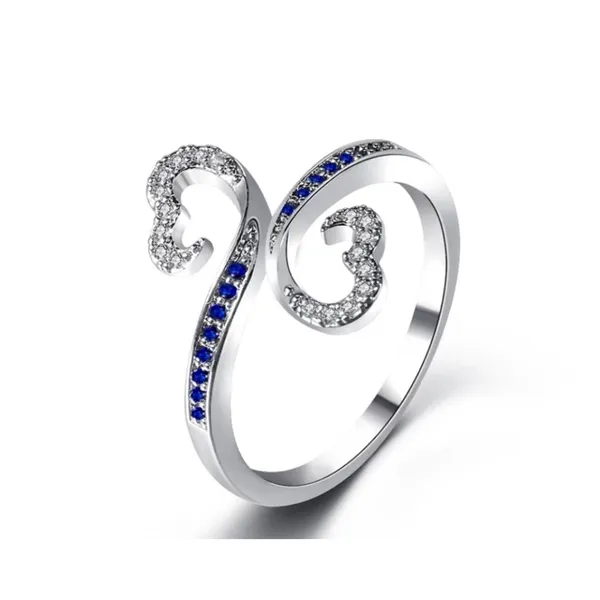 White Gold Plated Double Heart Lab Sapphire Ring Size‎ 7 - Image 5