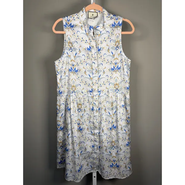 Tuckernuck Blue White Floral Shirt Dress Sleeveless Preppy‎ Resort M - Image 5