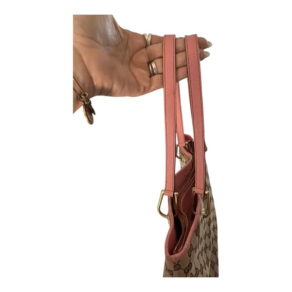 Gucci Vintage GG Canvas Tote Bag 120837 Pink Leather Gold Hardware Entrupy Auth - Image 5