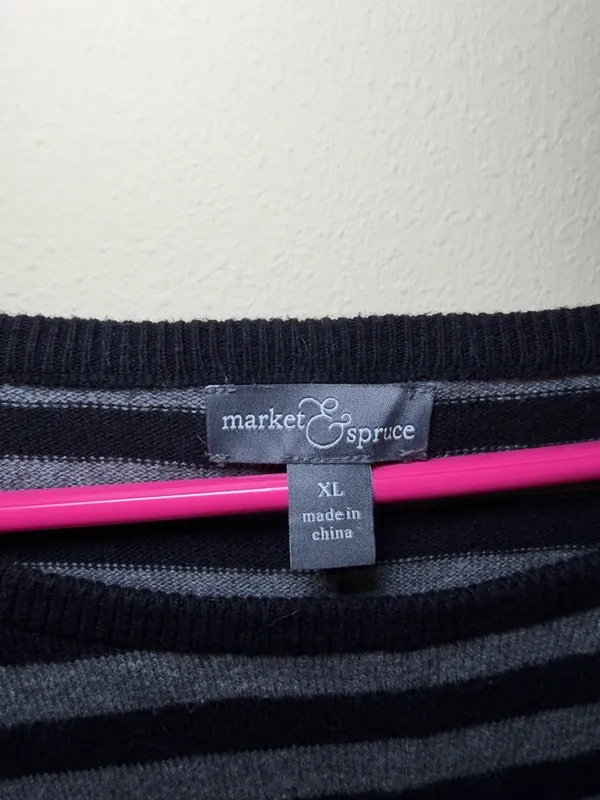 Market & Spruce Black and Gray Striped Scoop Neck Sweater - Image 2
