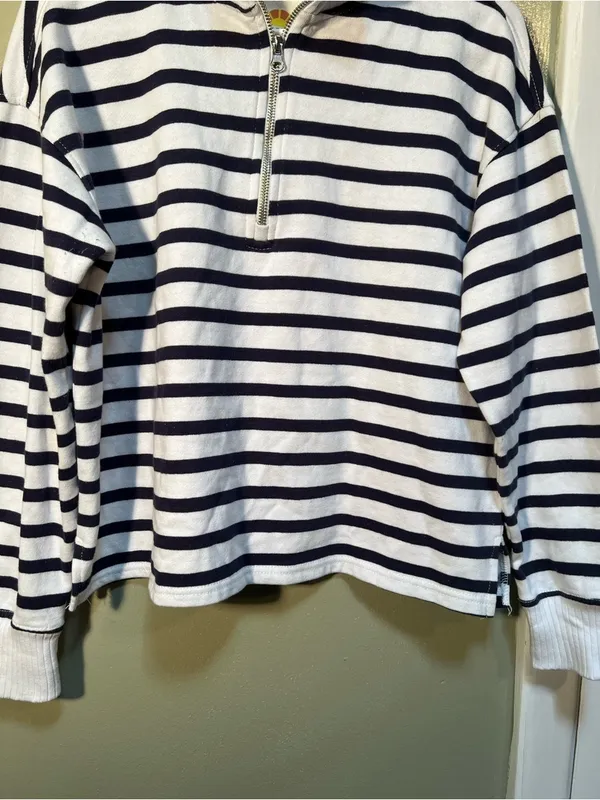 C&C California Women's Size Small Half Zip Sweatshirt White Navy‎ Stripes Cotton - Image 4
