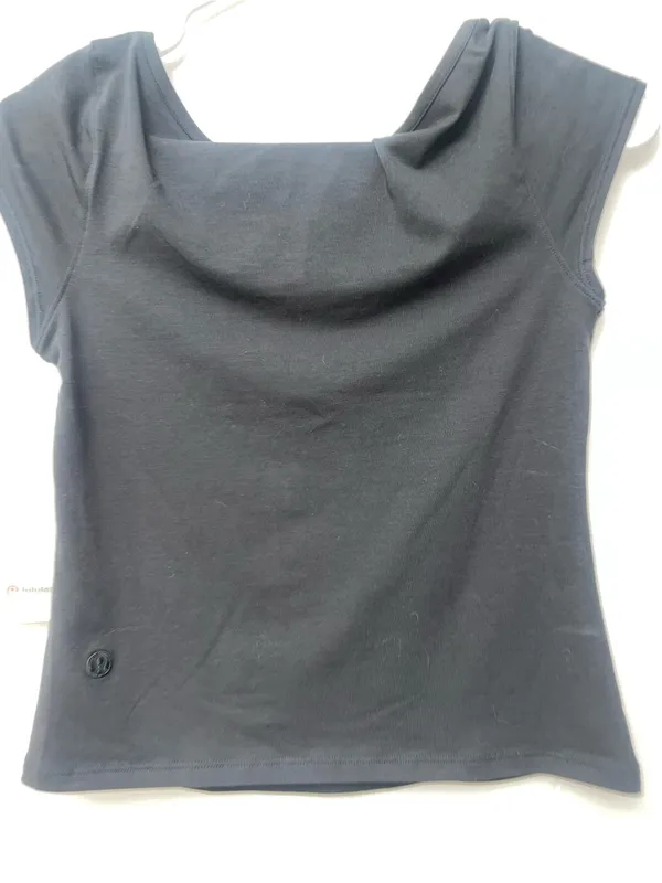 Lululemon Cap-Sleeve Henley T-Shirt Black Size Medium M NWT - Image 2