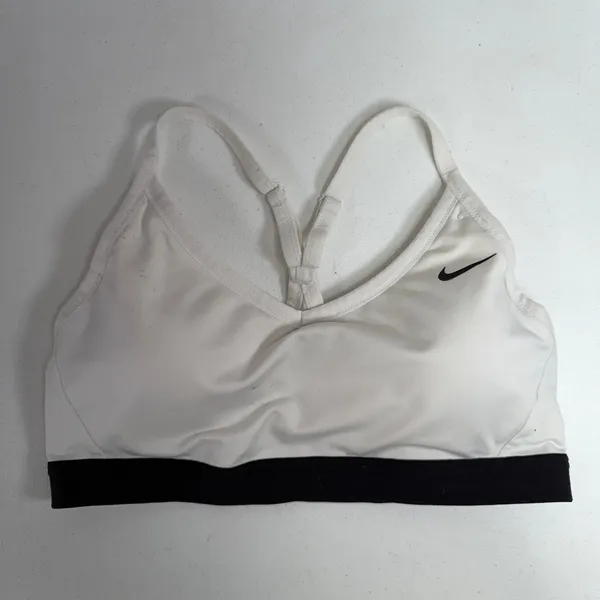 NIKE L Small Dri-Fit Indy Light Support Sports Bra White Swoosh Logo Women's - Image 3