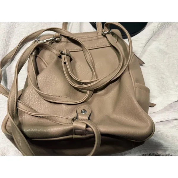 Tignanello Tan Faux Leather Convertible Backpack Purse Silver Tone Hardware - Image 8