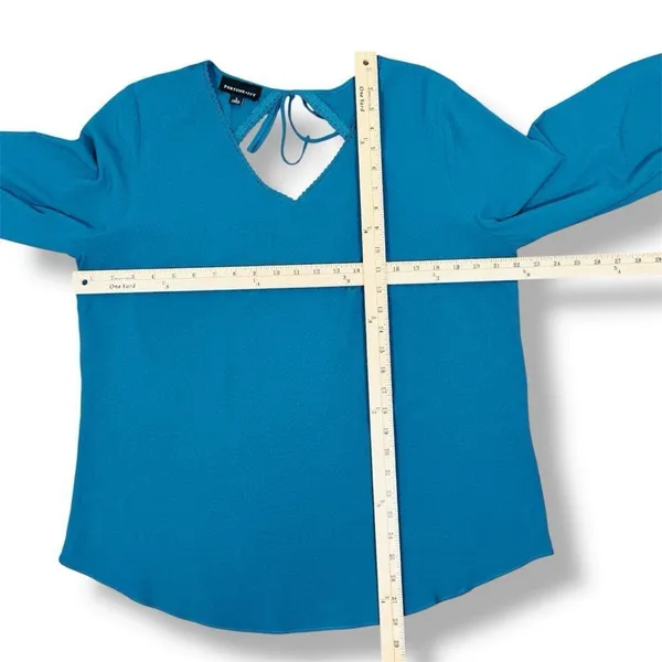Fortune + Ivy Cutout Back Tie Eyelet Trim Blouse Teal‎ Blue Size Large - Image 12