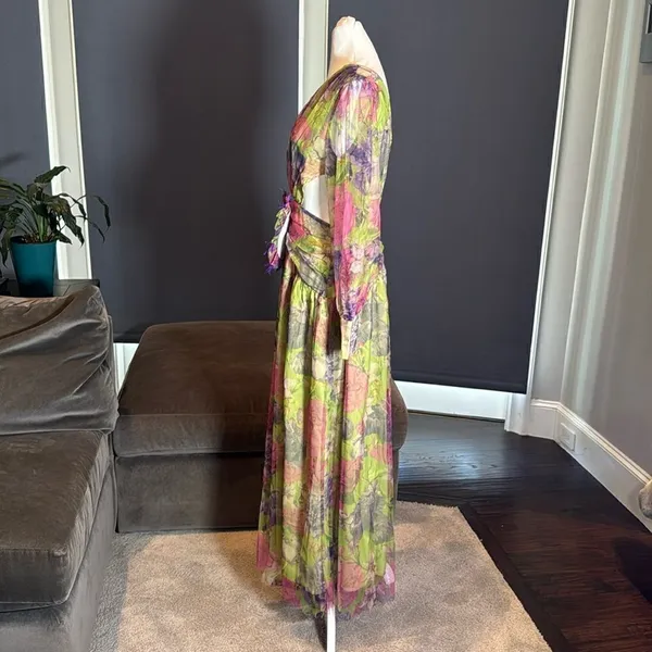 Women’s Floral One Shoulder Lightweight Summer Dress Leg Slit Cut Outs Size M - Image 6