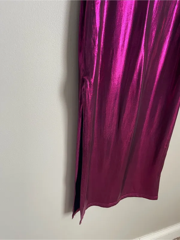 Metallic Magenta Midi Slip Dress Sz L - Image 6