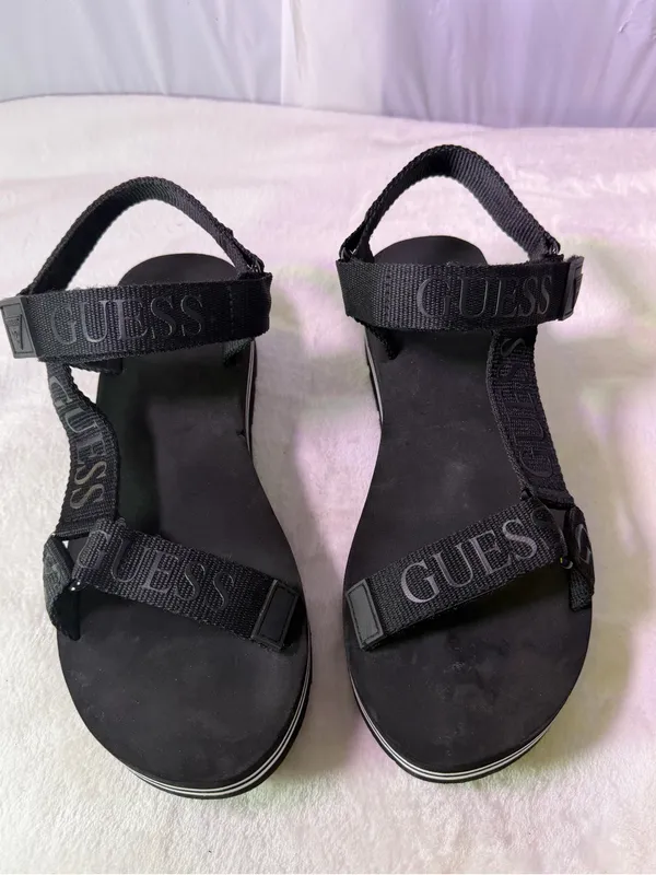 GUESS Black Platform Strappy Logo Sandals for Women - Image 4