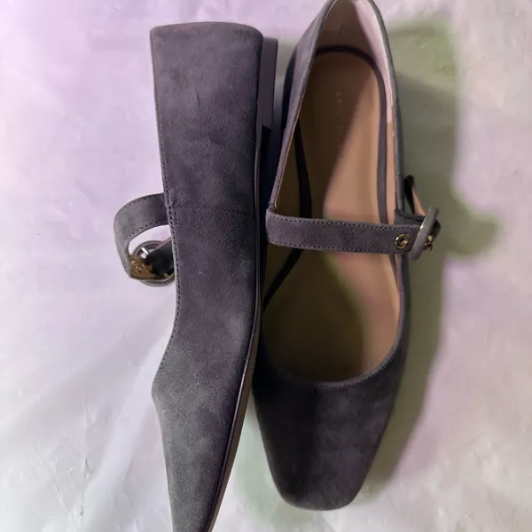 Ann Taylor Factory Gray Suede Flats with Buckle - Image 11