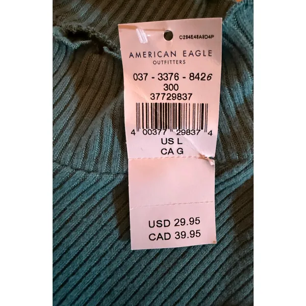 American Eagle Outfitters Top Womens L Teal Green Ribbed Mock Neck‎ Long - Image 3
