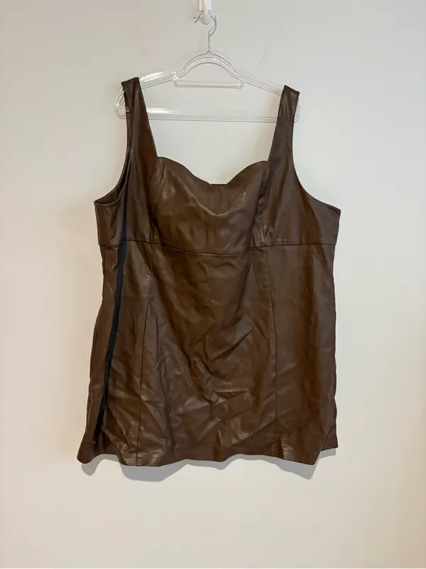 The Drop Hank pleather faux leather mini dress zip back mocha brown size 5X - Image 2