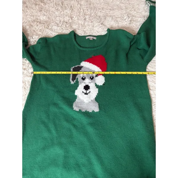 Woman Within Green Schnauzer Dog‎ Santa Hat Christmas Sweater Size 14/16 - Image 5
