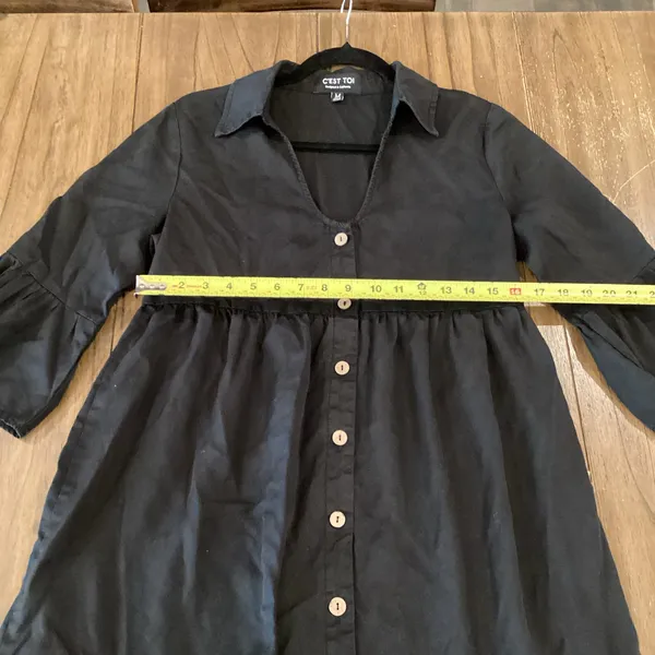 C'est Toi Flounce black 3/4 sleeve tiered Button down casual Swing Dress - Image 6