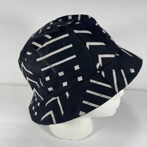 Reversible Bucket Hat Black White Mudcloth Print Boho Festival Sun Hat Unisex - Image 2