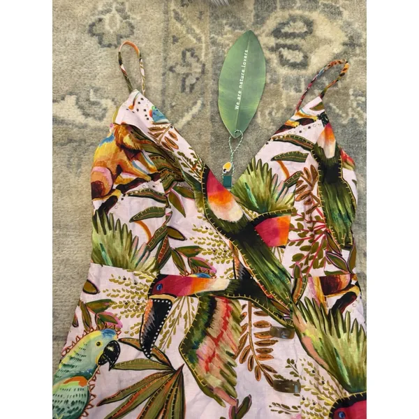Farm Rio Into the Jungle Mini Dress Tropical Print, XS Linen $190 NWT - Image 9