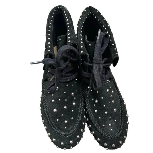 Schutz Evie Suede Studded Moccasin Boots Women's Black Size 7 B - Image 2