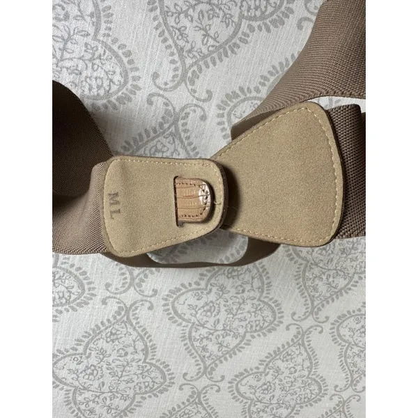 Vintage Statement Belt Womens Elastic‎ Waist 90s Retro Wide Brown Tan M/L Hook - Image 8