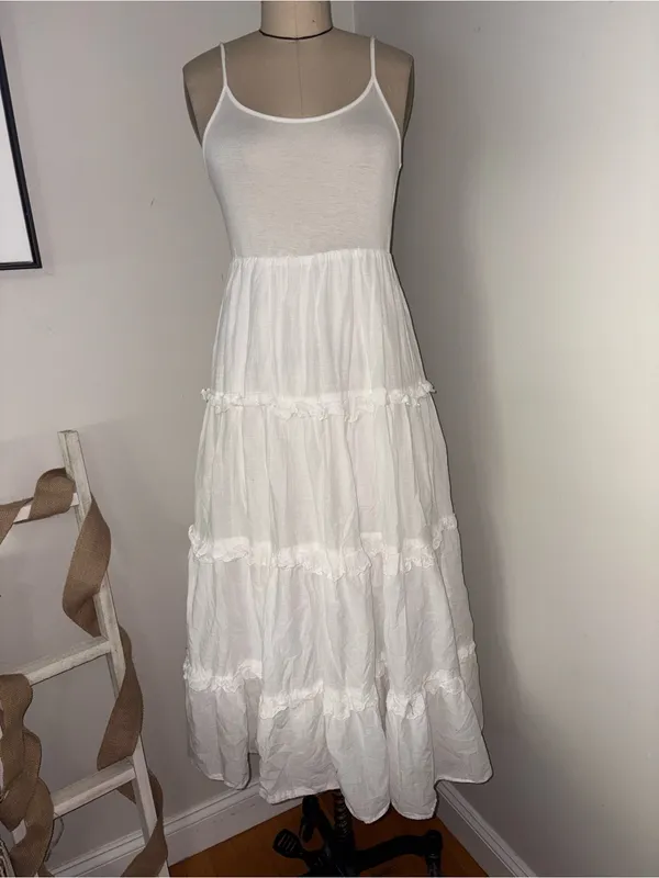 Anthropologie White Tiered Cotton Cottagecore Midi Dress Size Small - Image 5