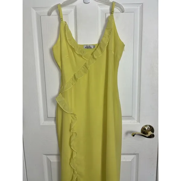 Beginning Boutique Yellow Bias Cut Ruffle Maxi Dress 6 Bridesmaid Prom - Image 4