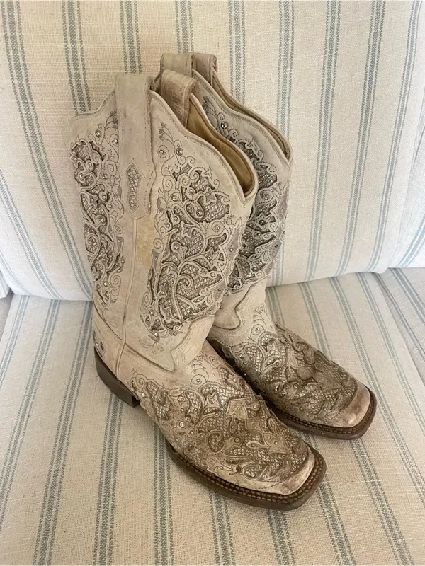 Corral A3397 Glitter Inlay & Crystal Bone Leather Western Boots 8.5 M - Image 4