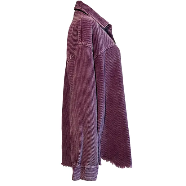 la miel Corduroy Shacket SZ M Purple Button Down Raw Hem Pocket Wide Wale Jacket - Image 9
