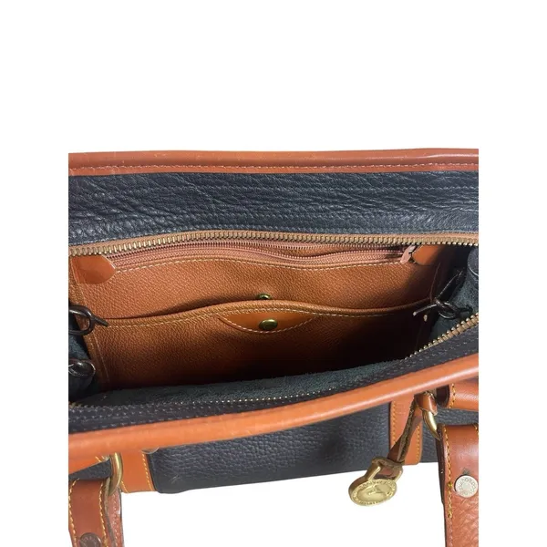 Dooney & Bourke AWL Navy Brown Pebbled Leather Top Handle Satchel Purse Bag 90s - Image 6