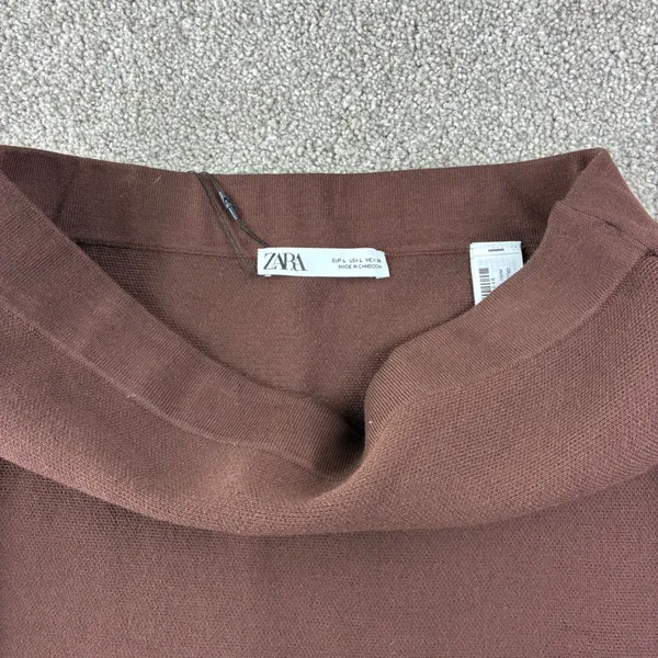 Zara Brown Pleated Knit Mini Skirt Womens‎ L New Dark Academia Preppy Knitwear - Image 2