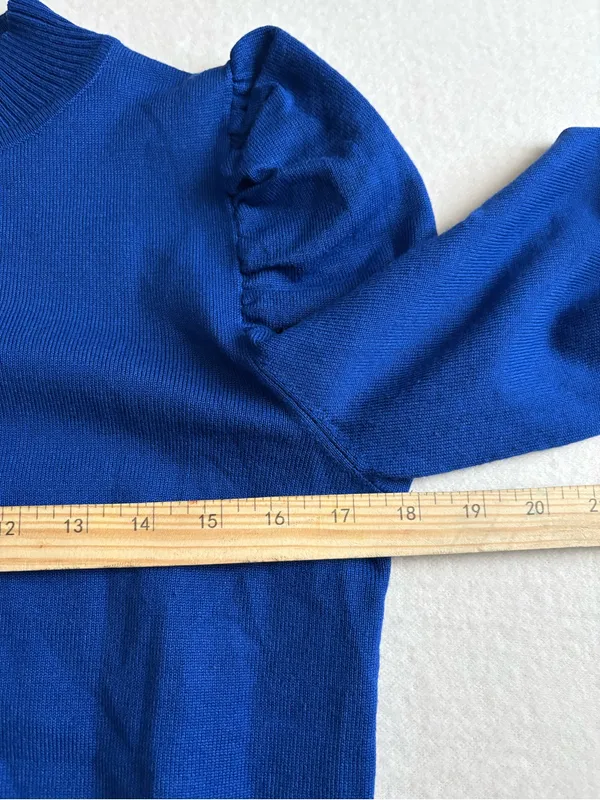 Puff Shoulder Crewneck Sweater in Royal Blue - Image 6