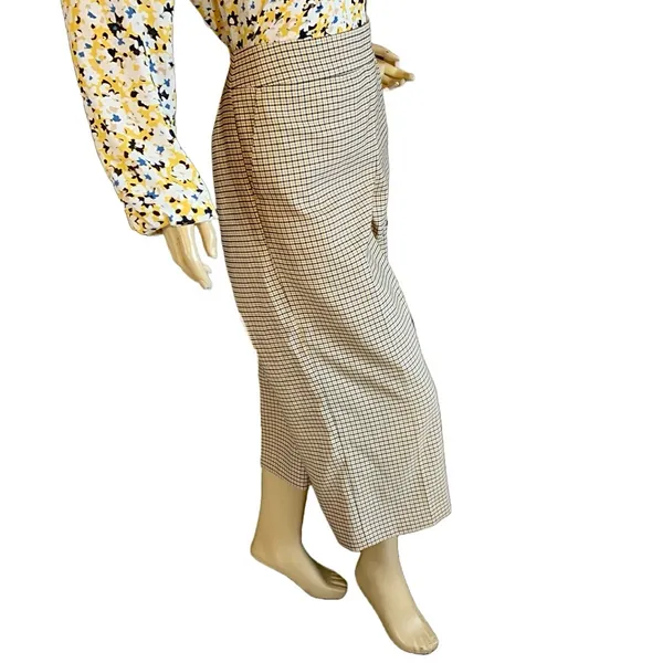 Loft Tan & Black Cropped Wide Leg Plaid Trousers (10) - Image 3