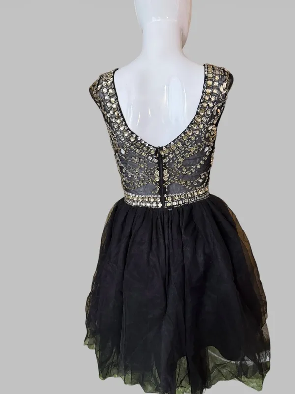 Black Embellished Beaded Cocktail Dress Size 2 - Image 5