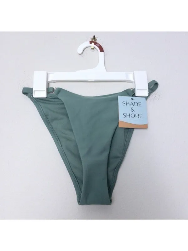 Shade & Shore NWT Ring Accent High Leg Extra Cheeky Bikini Bottom XS Green - Image 4