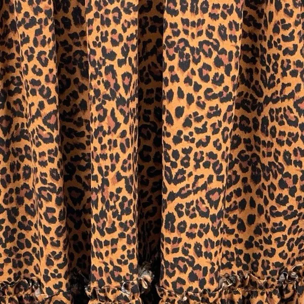 Vestique Brown Leopard Animal Print Sleeveless Tiered Swing A Line Mini Dress S - Image 2