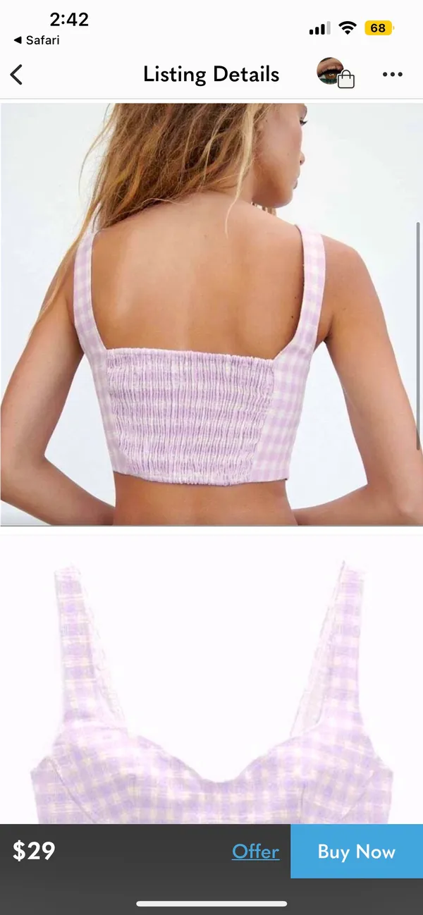 ZARA Purple And White Gingham Tank Top - Image 4