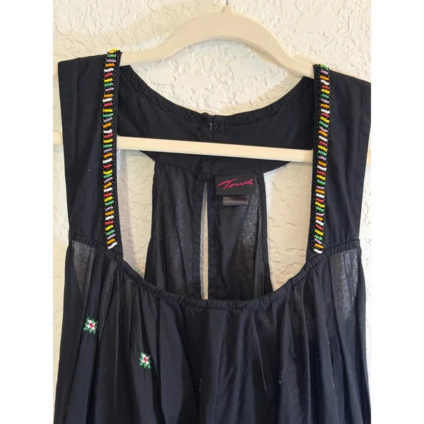 Torrid Embroidered Beaded Tank Top Black 1 Womens Boho Peasant Festival - Image 8