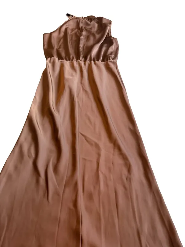 Pretty Garden Brown Sleeveless Satin Dress Midi Length High Neck Size Medium NWT - Image 8