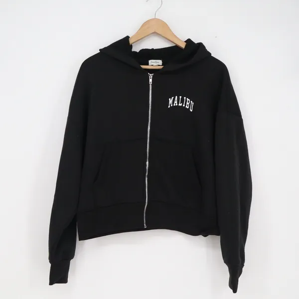 Faded Rose Malibu Health & Wellness Zip Up Hoodie Black Cropped Fleece XL - Image 2
