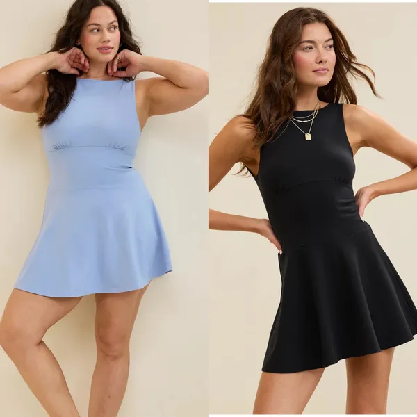 New Bundle‎ Aerie Low Back Mini Dress Small Light Blue Black Athletic Athleisure - Image 2