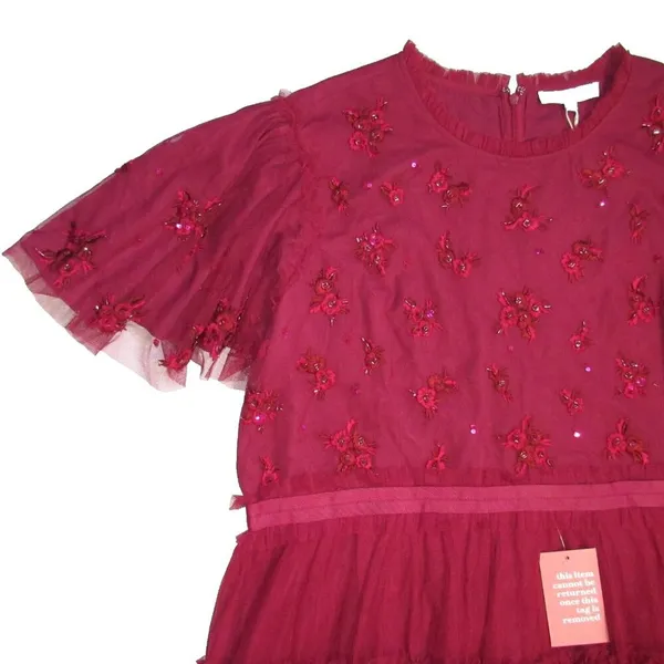 NWT Ivy City Co. Anastasia in Dark Red Embellished Tulle Ruffled Dress 3X - Image 5
