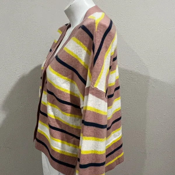 Ann Taylor pink striped button up cardigan - Image 3