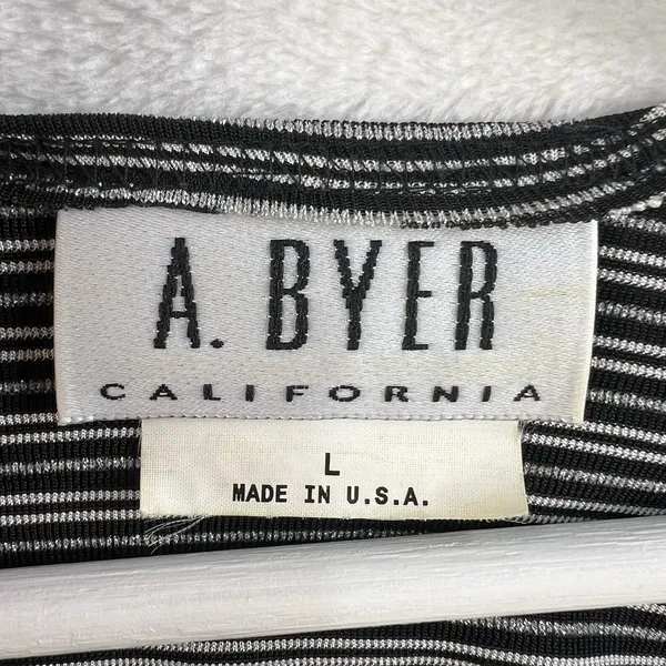 A Byer Vintage Y2K 90s Large Cardigan Single Button Metallic Striped Black White USA - Image 6