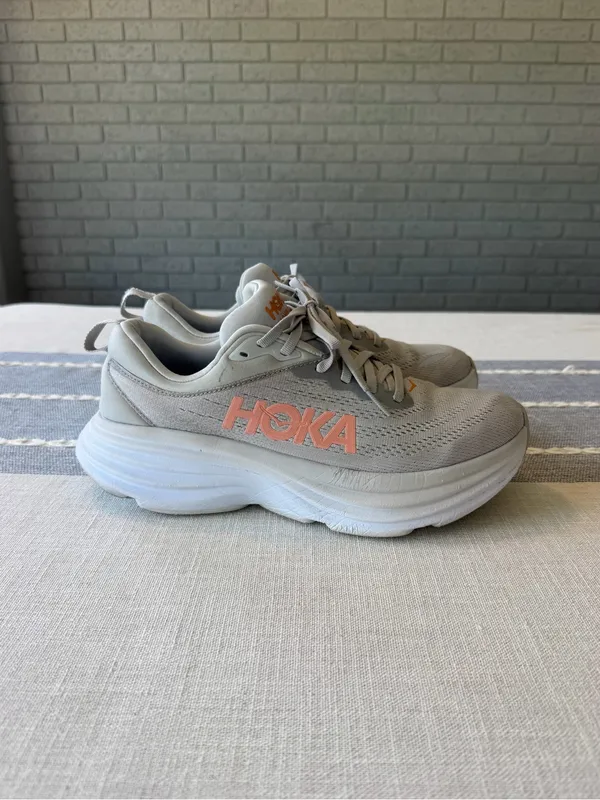 Hoka Bondi 8 Running Shoes Grey Peach Women’s Size 9 - Image 3