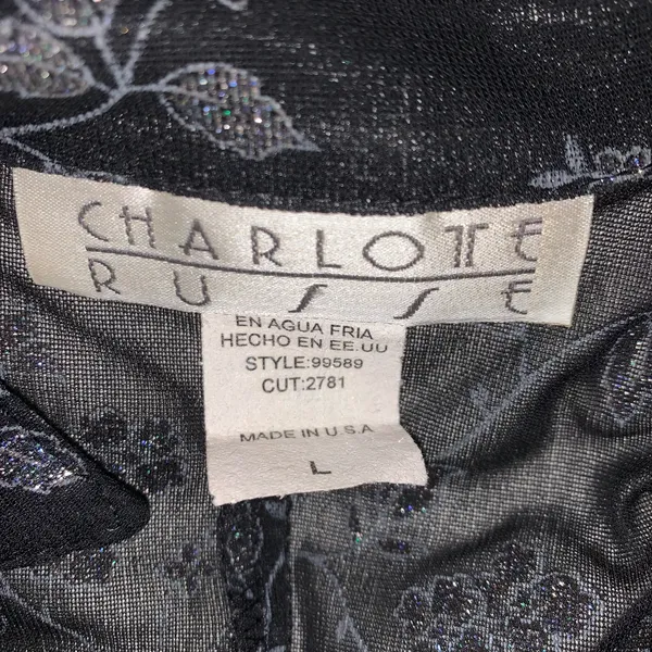 90's, Y2K Charlotte Russe black button front chiffon glitter top size L juniors - Image 3